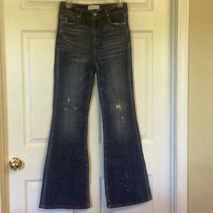 Risen Flare Zig Zag Jeans - Splashed Paint & Stitched Details